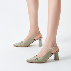 kisscat接吻猫夏季新款通勤正装高跟鞋纯色单单鞋褶皱后空凉鞋女