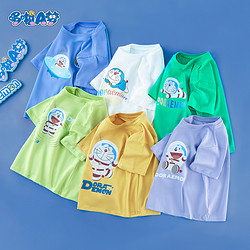 Doraemon 哆啦A梦 童装官方旗舰店短袖T恤男女中小童2022夏季新款甜美卡通小叮当猫动漫图案上衣可爱印花全棉多色打底衫