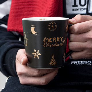 漫雨集市 圣诞节北欧创意圣诞杯子马克杯男水杯陶瓷杯带盖家用大容量女陶瓷 E蓝金三角马克杯