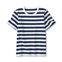 MUJI 無印良品 CBF02A1S 儿童条纹短袖T恤 藏青色 110cm