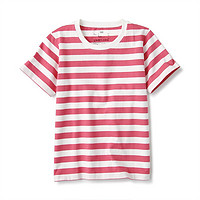 MUJI 無印良品 CBF02A1S 儿童条纹短袖T恤 玫瑰红 140cm
