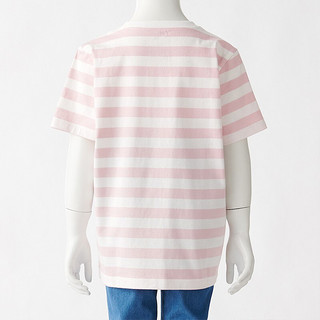 MUJI 無印良品 CBF02A1S 儿童条纹短袖T恤 粉红色 140cm