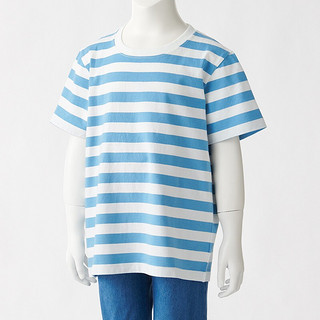 MUJI 無印良品 CBF02A1S 儿童条纹短袖T恤 蓝色 150cm