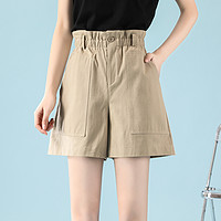 C&A 西雅衣家 2022新款夏季款女款高腰休闲短裤舒适女式大口袋直筒工装宽松短裤