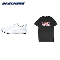 PLUS会员：SKECHERS 斯凯奇 男款牛皮缓震鞋+潮款T恤