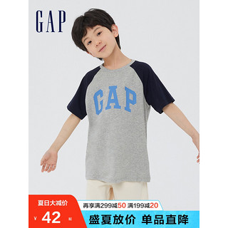 Gap 盖璞 男女童LOGO撞色纯棉短袖T恤701149夏季新款童装运动上衣 灰色、海军蓝色