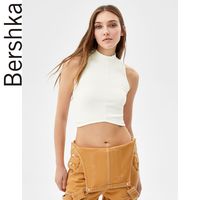 Bershka女士 2022春夏新款无接缝高领背心T恤上衣 02350538251 XS (160/80A) 白色