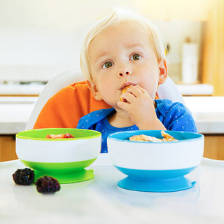 munchkin 满趣健 27188 儿童吸盘碗 3个装 紫色+绿色+蓝色+27148 不锈钢叉勺 2支装 蓝色