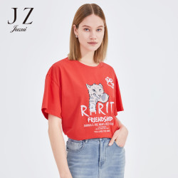 Juzui 玖姿 JZ玖姿2022夏季新款舒适圆领卡通胶印宽松廓形女式T恤