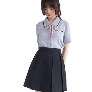 仲春二四 小雾中 JK制服 西式制服 女士短袖衬衫 灰蓝 XS