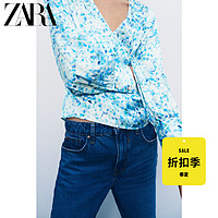 ZARA 女装 褶皱印花双襟 V领长袖上衣 2668115 330