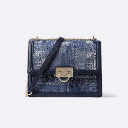 fion 菲安妮 油画系列拼皮小方包休闲百搭女式单肩包背提包