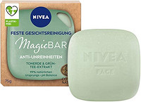 NIVEA 妮维雅 MagicBar 紧致洁面皂（75g），面部清洁和使皮肤哑光，经认证的天然香皂，含有粘土和绿茶提取物