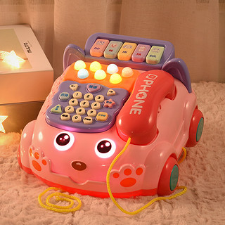 聚乐宝贝 6820 早教儿童电话机 中号音乐电话车 充电板 粉色