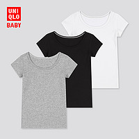 UNIQLO 优衣库 婴儿/幼儿全棉罗纹T恤春夏短袖SGS婴幼儿生态衣3件装433130 灰/黑/白 80cm(80)