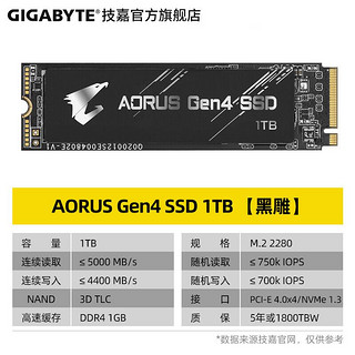 GIGABYTE 技嘉 NVMe Gen4 SSD M.2台式机笔记本电脑固态硬盘PS5 黑雕1TB