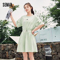 Semir 森马 连衣裙女前胸刺绣2022夏季新款心机收腰显瘦T恤裙糖果色