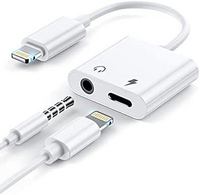 [2 合 1] iPhone 耳机适配器,Apple MFi 认证闪电转 3.5 毫米插孔加密狗音频充电器分配器