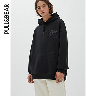 PULL&BEAR 男士2022新款黑色时尚休闲连帽运动衫卫衣 08591515800