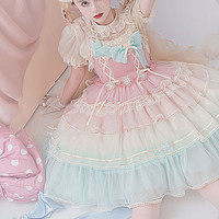 Alice girl Lolita洛丽塔 彩虹塔塔  女士jsk吊带连衣裙 粉色