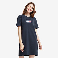 TOMMY HILFIGER Tommy 女装简约通勤纯棉圆领刺绣旗标中腰短袖连衣裙DW0DW08463