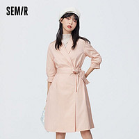 Semir 森马 连衣裙女甜美少女知性显瘦收腰2022春新款V领中长款