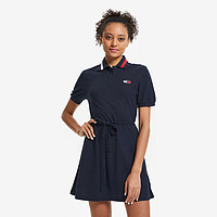 TOMMY HILFIGER Tommy 春夏女装街潮纯棉刺绣旗标系带收腰微喇连衣裙DW0DW10216