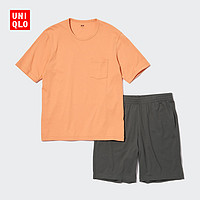 优衣库 男装 AIRism棉混纺休闲套装(短袖起居服) 453296 UNIQLO  22 粉橙色 L