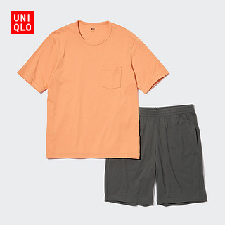 优衣库 男装 AIRism棉混纺休闲套装(短袖起居服) 453296 UNIQLO  22 粉橙色 L