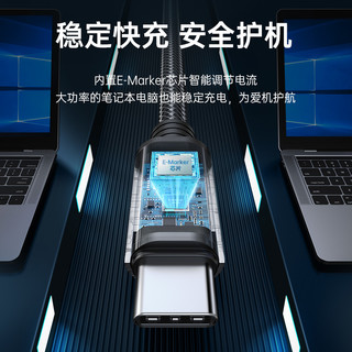ORICO奥睿科 笔记本快充线双typec数据线双头pd100w快充ctoc数据线适用于苹果macbook华为小米笔记本电脑充电 【100W闪充线-双直头】1m
