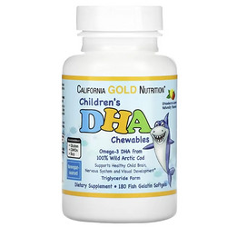 California Gold Nutrition 儿童 DHA 咀嚼片 草莓柠檬味 180片