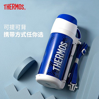 THERMOS 膳魔师 大容量保温杯304不锈钢水杯便携提手防滑杯底户外车载保温水壶 蓝色1L 保温保冷