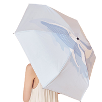 uvno 海洋系列 UV21024 6骨五折遮阳伞 鲸鱼款 淡亮兰