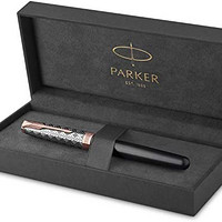PARKER 派克 Sonnet 钢笔 | 高级金属和灰色缎面表面带玫瑰金装饰 | 精细 18k 金笔尖带黑色墨盒 | 礼品盒