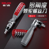 DELIXI 德力西 棘轮螺丝刀工具套装梅花起子多功能家用异形改锥十字一字批 10in1 多角度棘轮螺丝刀(带加磁器 收纳套)
