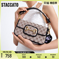 STACCATO 思加图 2022夏季新款复古老花包翻盖包单肩包小方包背提包X2724BX2