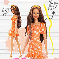 Barbie 芭比 时尚达人娃娃套装 橘色印花少女
