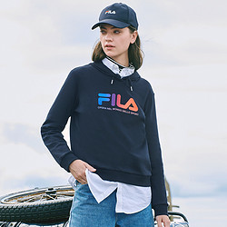 fila斐乐女装时尚大logo纯棉连帽卫衣女百搭简约舒适女式针织连帽上衣