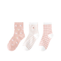 Caramella 焦糖玛奇朵 女士中筒袜套装 3条装(粉色+白色+粉格子)