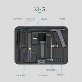 吉米家居 家用多功能维修工具箱套装 家居剪刀金刚砂圆锉砂平锉清洁刷木工锯迷你锯工具组套 吉米盒子X1-G