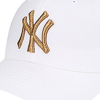 MLB 美国职棒大联盟 中性运动棒球帽 白色 NY金色大标硬顶