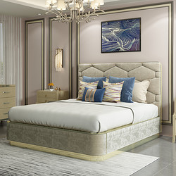 DKG 奢华美式实木双人床1.8米后现代轻奢家具主卧头层牛皮简约婚床