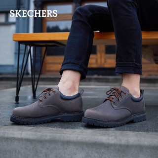 SKECHERS 斯凯奇经典舒适工装鞋低帮男鞋 绑带保暖男鞋休闲鞋6618 炭灰色（牛头层皮革） 41