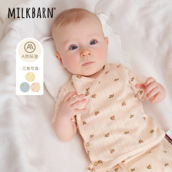 Milkbarn 2022夏季婴儿衣服儿童上衣宝宝纯棉短袖哈衣新生儿和尚服