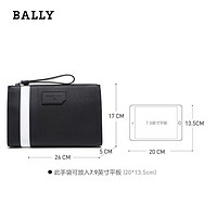 BALLY 巴利 奢侈品 男士黑色白条合成面料手拿包 SKID OF 00 6224070