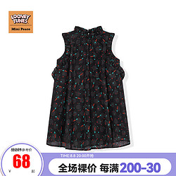 Mini Peace minipeace太平鸟童装女童夏季新品连衣裙兔八哥黑色百褶领口奥莱