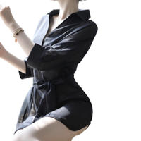 媚の火 女士睡裙腰带T裤套装 SQ7060 3件套 黑色
