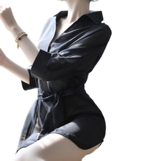 媚の火 女士睡裙腰带T裤套装 SQ7060 3件套 黑色