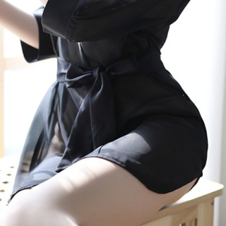媚の火 女士睡裙腰带T裤套装 SQ7060 3件套 黑色
