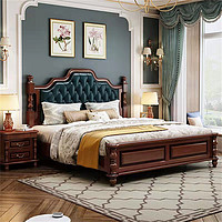 曼情 美式实木床轻奢1.8米欧式双人床现代简约主卧室软包高箱储物床
